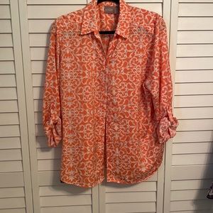 Chicos size 3 xl button down shirt.  Sleeves roll up or worn down, Coral color